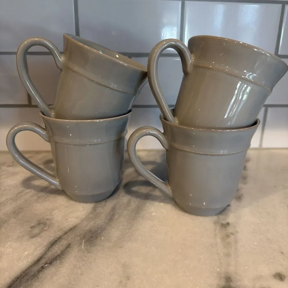 Pottery Barn PB Cambria Stoneware Gray Coffee Tea Cup Mug Set Of 4 Portugal